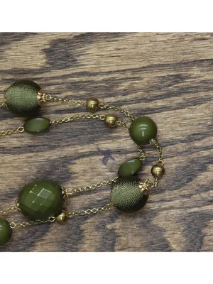 NWT Erica Lyons Layered Threaded Bead Holiday Necklace Gold / Green 29" + 3" thumbnail 3