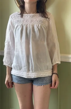 Cynthia Rowley white eyelet 3/4 sleeve blouse top thumbnail 1