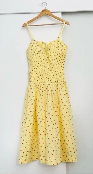 NWOT Free People Strawberry Yellow Midi Maxi Lavender Daze Dress Size Medium thumbnail 4