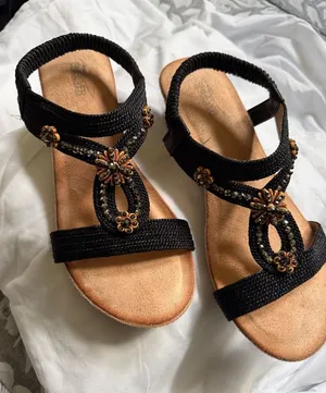 Women's Black Beaded Slingback Sandals - Comfortable Casual Style thumbnail 1