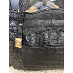 Vintage Black Embossed‎ Crocodile Texture Top Handle Handbag Gold Hardware Women thumbnail 3