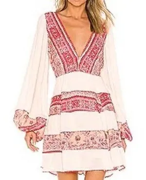 Free People Women's My Love Mini Dress Pink Size XS Boho Pom Pom Balloon Sleeves thumbnail 1