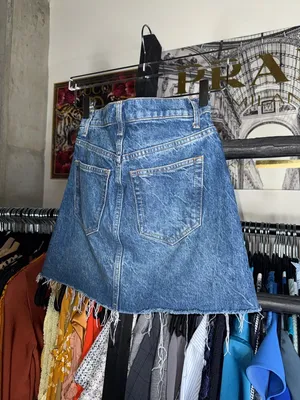 Reformation Nina Denim Mini Skirt High Rise Frayed Hem Blue Wash Womens 25 EUC thumbnail 10