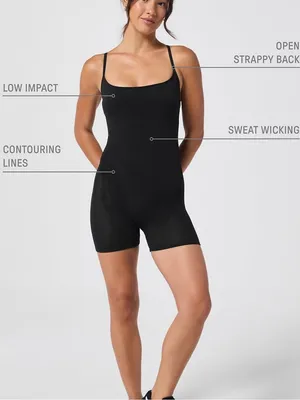 Fabletics 360 Black Seamless Onesie Romper Adjustable Strap Bodysuit thumbnail 4