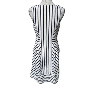 Maeve Anthropologie‎ Striped Lace Bib Fit Flare Dress Black White Size 6 thumbnail 6