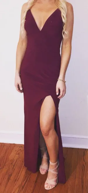 Burgundy maxi dress with slit thumbnail 1