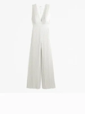 NEW $140 ABERCROMBIE & FITCH Giselle Pleated Jumpsuit In White Satin Silky thumbnail 6