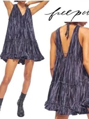 Free People Pleated Plush Swing Dress in Rare Night Size XS thumbnail 7