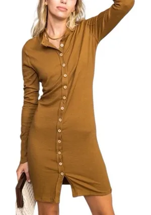 We The Free People Gia Cardi Long Ribbed‎ Sweater Dress Size Small Brown Tan thumbnail 1
