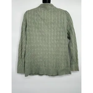 L.L. BEAN Cable Knit Button Cardigan Size Medium Green Fisherman‎ Chunky Preppy thumbnail 3