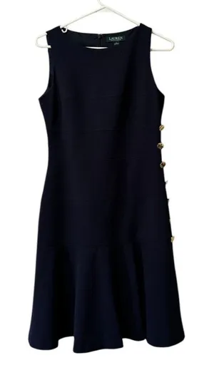 Lauren Ralph Lauren Women Side Button Swing Dress Sz 4‎ Knee Length Lined Formal thumbnail 1
