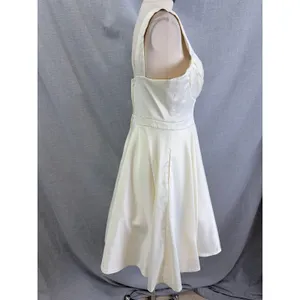 ModCloth Ivory Satin Sweetheart Fit Flare Mini‎ Dress Pockets Bridal Rehearsal L thumbnail 4