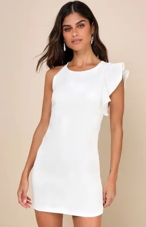 Lulus White Asymmetrical Ruffle Sleeve Shift Mini Dress XL Bridal Graduation thumbnail 1