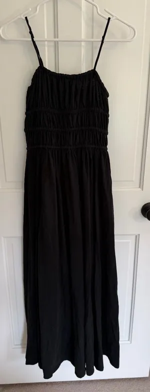 American Eagle Black Smocked Cotton Maxi Dress Adjustable Straps‎ Boho thumbnail 1