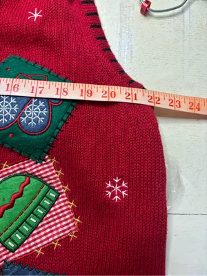 Vintage 90s Holiday Ugly Christmas Red Button Up Cargian Sweater Vest Size XL thumbnail 5