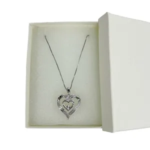 Diamond Double Heart Sterling Silver Box Chain Pendant Necklace thumbnail 2