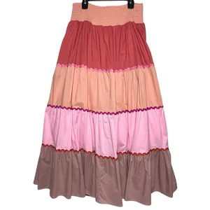 NWT EASEL Women’s Boho Tiered Color Blocked Pull on Smocked Maxi Skirt thumbnail 2