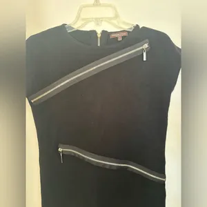 Adrienne Vittadini Black Short Sleeve Zipper Detail Dress Size Small thumbnail 7