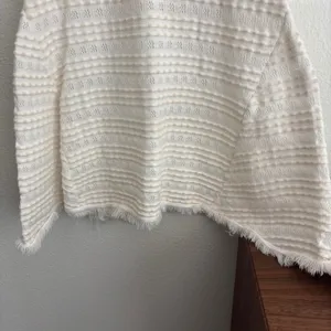 White Textured Fringe Trim V-Neck Henley Fit & Flare Mini Dress Short Sleeves thumbnail 4