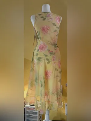 Vintage Dressbarn Yellow Floral Chiffon Midi Dress - Size 12 - NWT thumbnail 8