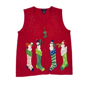 Vintage Holiday Ugly Christmas Sweater Grannycore Zip Up Vest Size Medium thumbnail 2