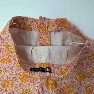Zara Women's Medium Printed Bright Linen Blend Shorts Orange Pink Floral Pattern thumbnail 6