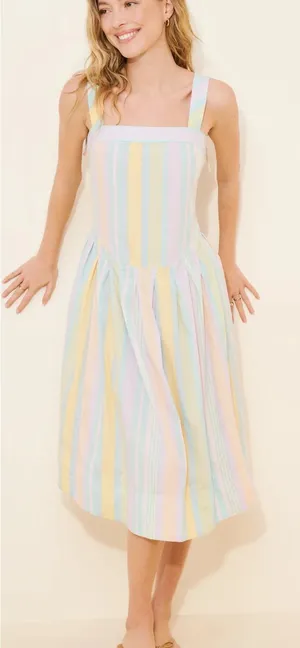 Free People Primavera Stripe Cotton Midi Dress Pastel Combo M thumbnail 1