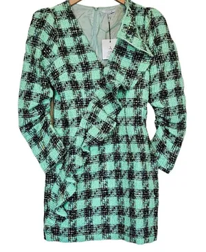 Atoir Leave Me Be Dress Aspen Green Plaid Tweed Mini Dress XS NWT Ruffle thumbnail 1