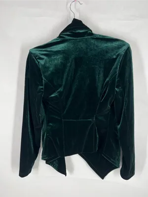 Blank‎ NYC Emerald Green Velvet Draped Open Front Blazer thumbnail 8