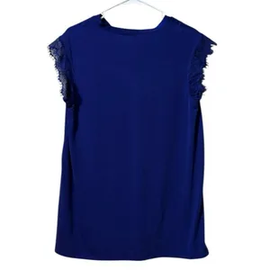 Worthington Women Size Medium V Neck Short Sleeve Blouse Blue Polyester‎ Stretch thumbnail 2