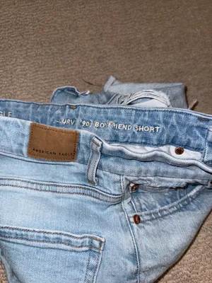 American Eagle Outfitters Light Blue Distressed Curvy 90s Boyfriend Short thumbnail 3