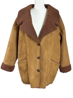 Free People Western Bohemian Retro 70s Faux Sherpa Suede Diogo Coat Size Large thumbnail 7