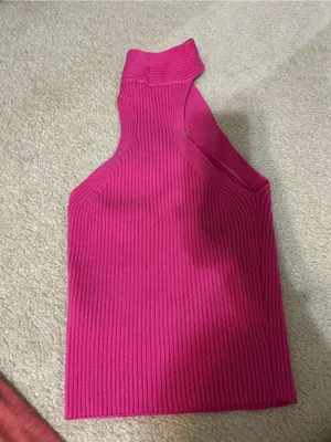 Hot Pink Ribbed Halter Top thumbnail 2