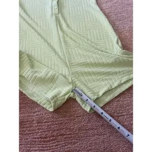 Lime Green Textured Romper Polo Collar Button Front Stretch Women’s Size M thumbnail 4
