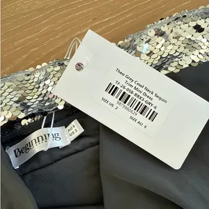 Beginning Boutique Mini Dress Theo Cowl Neck Sequin Trim Size US 2 in Gray thumbnail 2