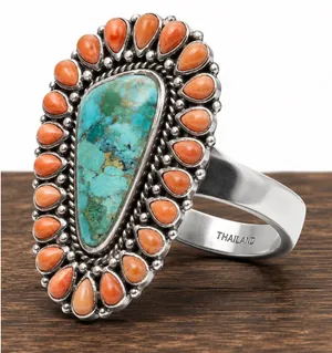 BARSE Southwestern Style Oversized Sterling Silver Turquoise Spiny Oyster Ring thumbnail 1