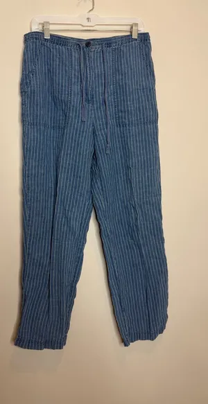 Vintage Lauren Ralph Lauren Linen Pants Womens M Blue Stripe Drawstring Y2K thumbnail 1