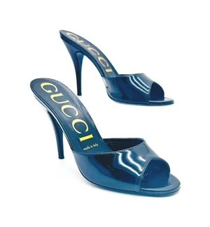 Gucci Scarlet Black Patent Leather Open Toe Mule Slides Heels EU 37 thumbnail 1