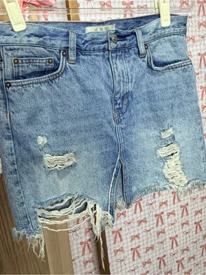 We The Free Relaxed & Destroyed Light Blue Distressed Denim Mini Skirt Classic thumbnail 2