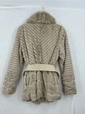Patrizia Luca Cream Faux Fur Shawl-Collar Belted Jacket 883 thumbnail 6