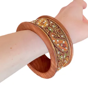 Paisley Ribbon Wooden Bangle Boho Bracelet thumbnail 6