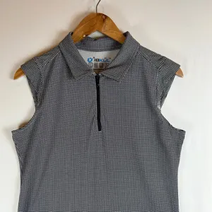 IBKUL Womens Black White Gingham Sleeveless 1/4 Zip Golf Polo Top Size M UPF50 thumbnail 8