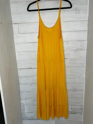 Beach Break Jersey Tiered Midi Sundress in Yellow Size Large thumbnail 5