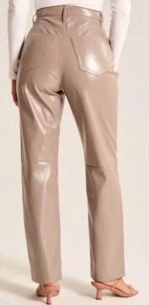 Abercrombie 90s Straight Ultra High Rise Taupe Patent Leather Pants thumbnail 2