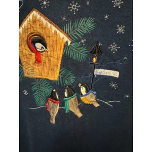 VTG Top Stitch 90s Blue Snow Birdhouse Sweatshirt Large Double Collar USA Made thumbnail 11