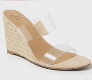 A New Day Clear Strap Espadrille Wedge Sandals Nude Beige Size 6 NWT thumbnail 1