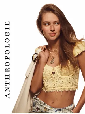 Anthropologie Puff-Sleeve Yellow Eyelet Corset Top thumbnail 5