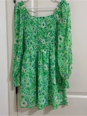Steve Madden Green Floral Long Sleeve Smocked Mini Dress thumbnail 3