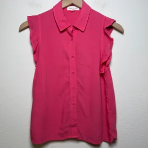 Cloth & Stone Women Ruffle Button‎ Down XS Pink Vibrant Hibiscus Sleeveless Top thumbnail 4