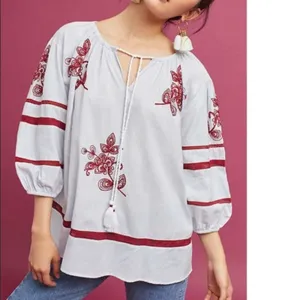 Anthropologie velvet by graham & Spencer Ola embroidered peasant top‎ Sz M thumbnail 3